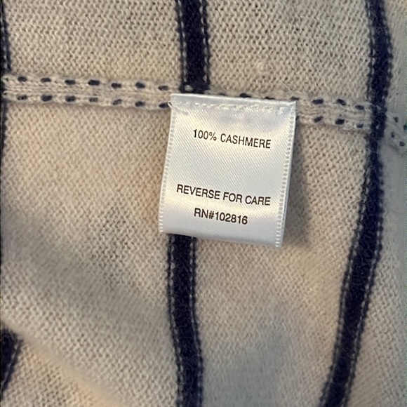 Garnet Hill cream striped cashmere open front cardigan - Picture 7 of 9
